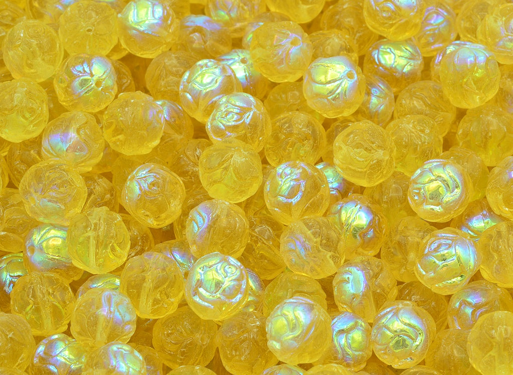 Round Rose Beads, Transparent Light Topaz Yellow Ab (10020-28701), Glass, Czech Republic