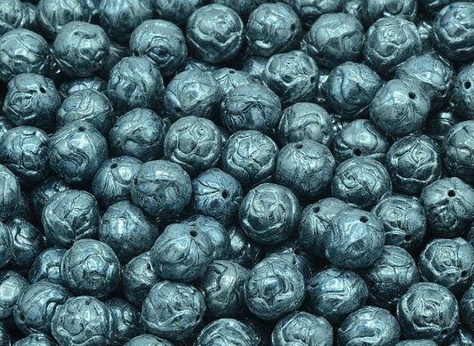 Round Rose Beads, Black Hematite (23980-14400), Glass, Czech Republic