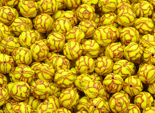 Round Rose Beads, Yellow Copper Lined (83120-54307), Glass, Czech Republic