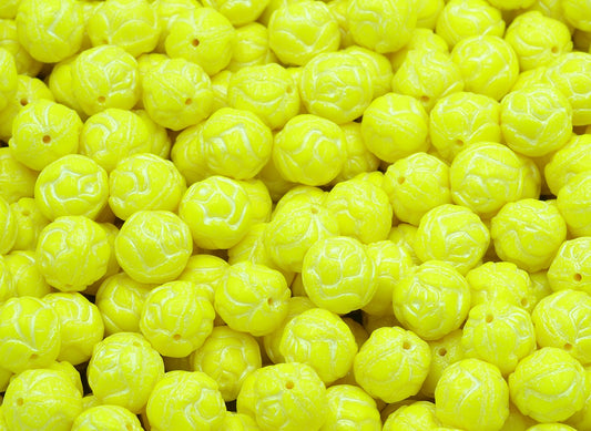 Round Rose Beads, Yellow White Lined (83120-54312), Glass, Czech Republic