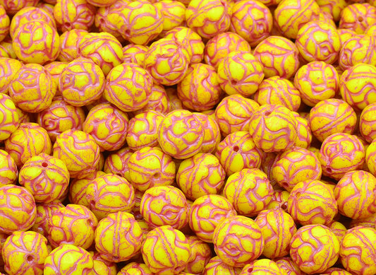 Round Rose Beads, Yellow Pink Lined (83120-54321), Glass, Czech Republic