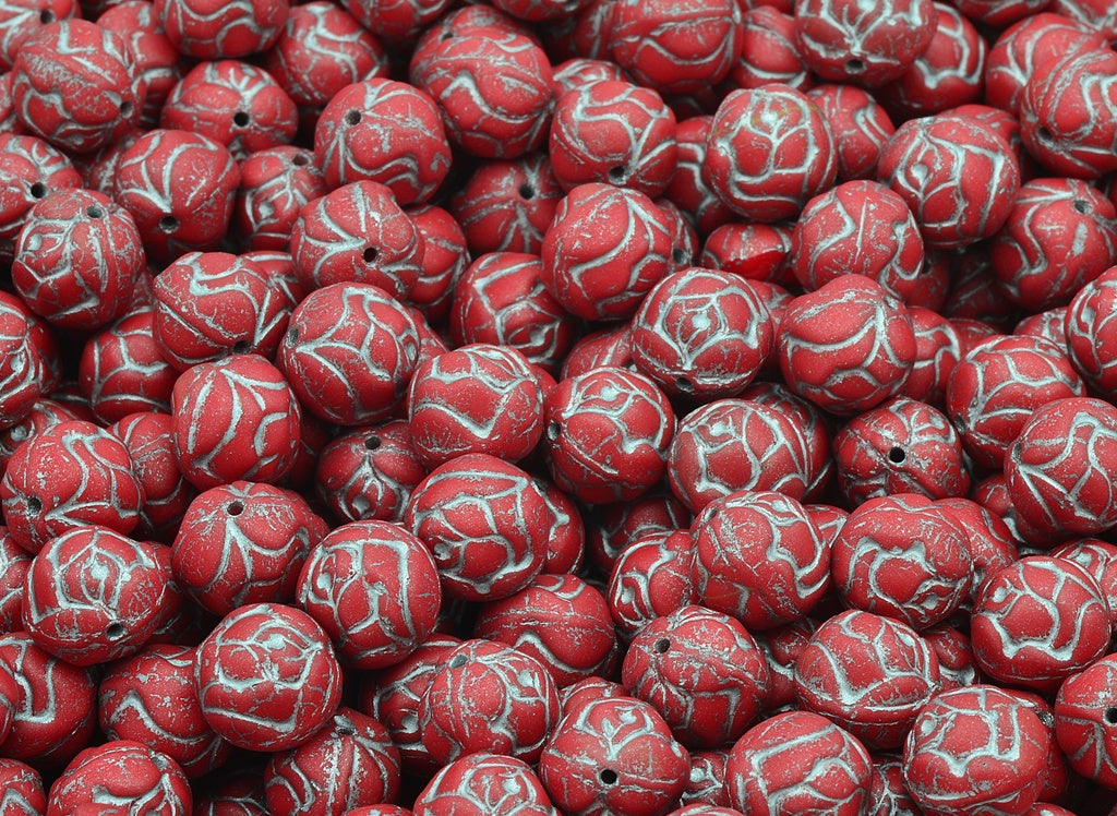 Round Rose Beads, Opaque Red Matte Silver Lined (93200-84110-54301), Glass, Czech Republic