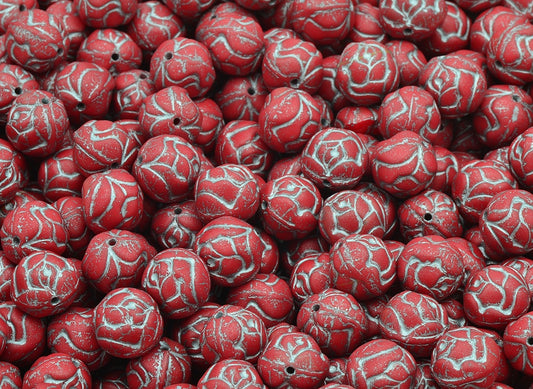 Round Rose Beads, Opaque Red Matte Silver Lined (93200-84110-54301), Glass, Czech Republic