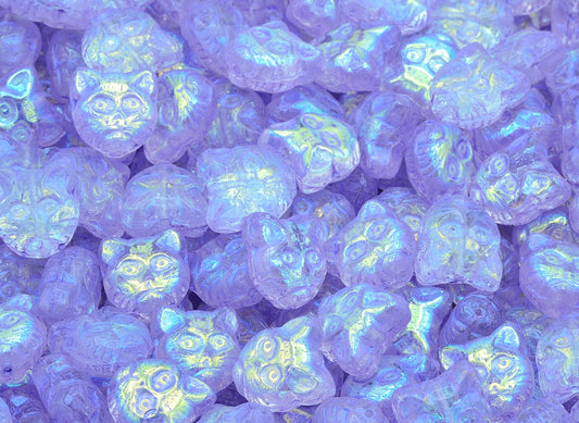 Cat Head Muzzle Beads, Crystal Blue Purple Lined Ab (00030-43809-28701), Glass, Czech Republic