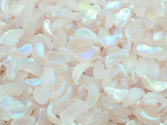 Curved Petal Beads, Transparent Pink Etched Ab (70100-LEPT-28701), Glass, Czech Republic