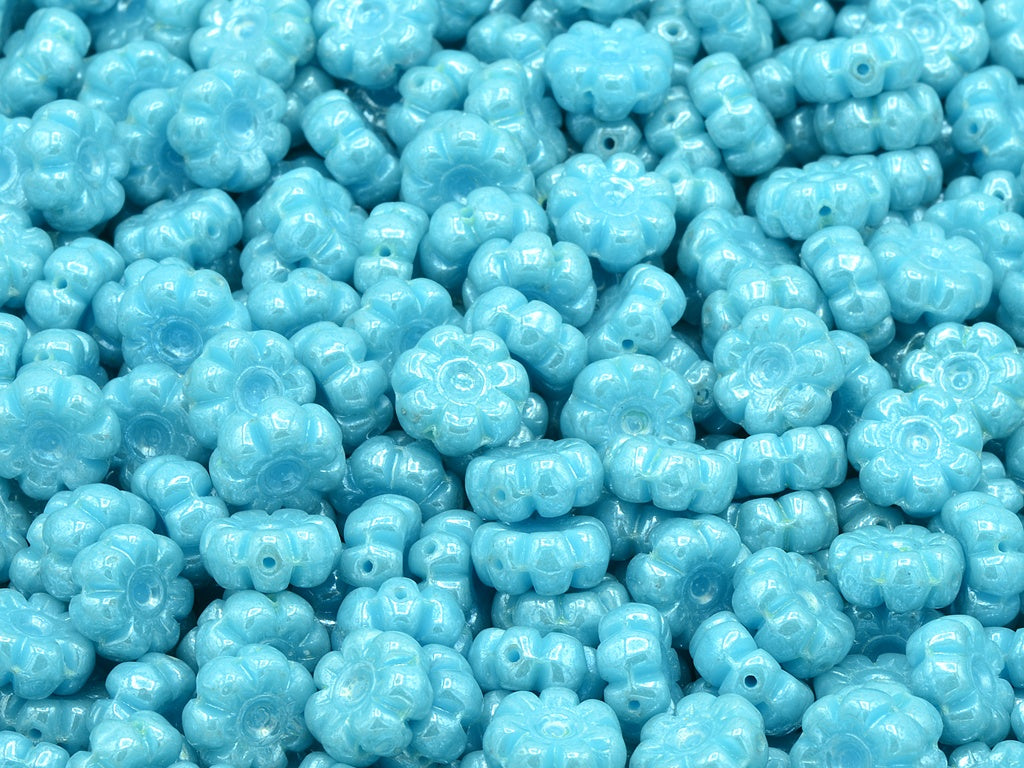 Flat Flower Beads, Blue Hematite (63020-14400), Glass, Czech Republic