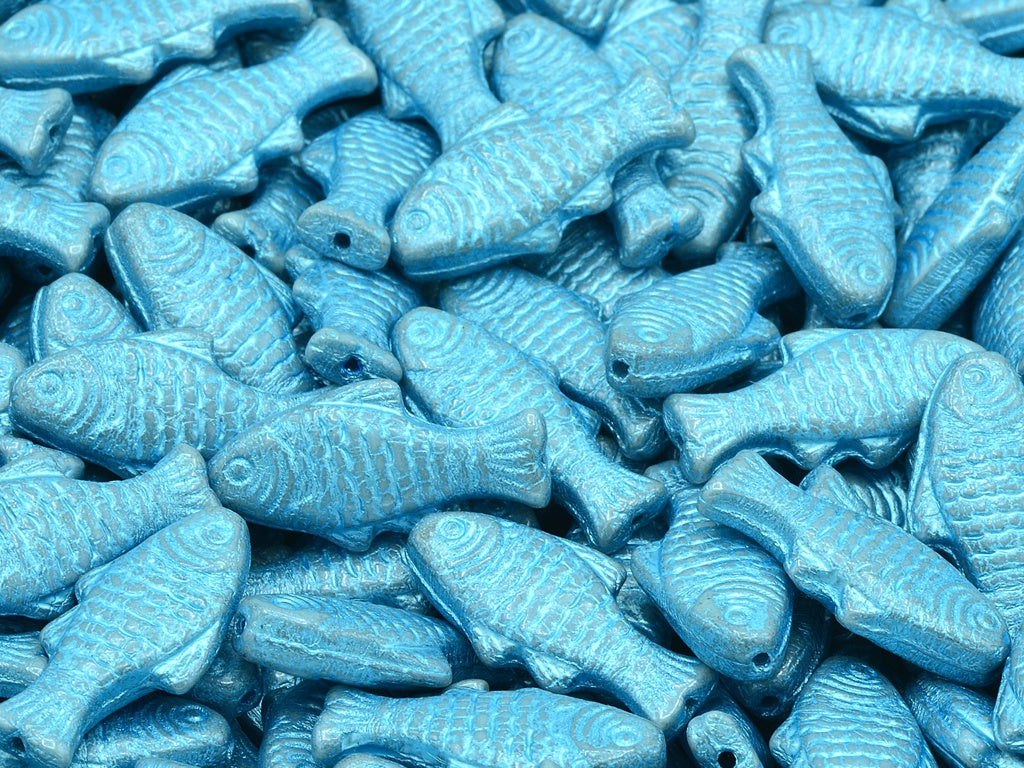 Big Fish Beads, Chalk White Luster Blue Full Coated Blue Lined (03000-14464-54323), Glass, Czech Republic