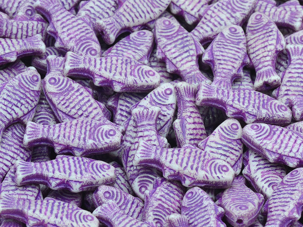 Big Fish Beads, Chalk White Luster Lila 54326 (03000-14494-54326), Glass, Czech Republic