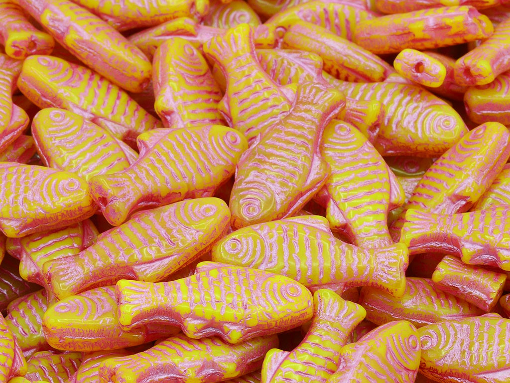 Big Fish Beads, Opal Yellow Pink Lined (81210-54321), Glass, Czech Republic