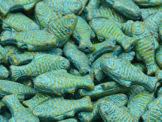 Big Fish Beads, Opal Yellow Travertin Light Blue Lined (81210-86800-43811), Glass, Czech Republic
