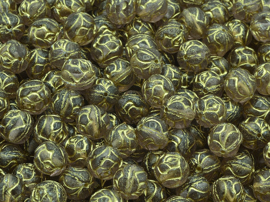 Round Rose Beads, Transparent Light Amethyst Gold Lined (20020-54202), Glass, Czech Republic