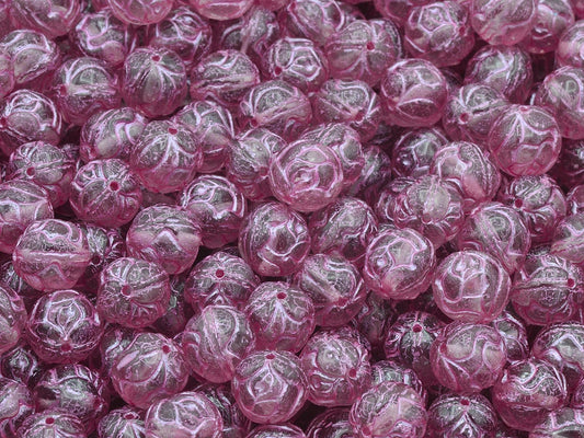 Round Rose Beads, Transparent Light Amethyst Pink Lined (20020-54321), Glass, Czech Republic