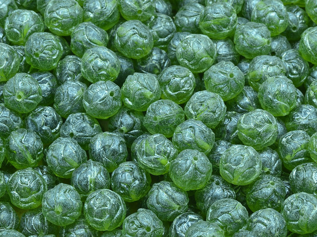 Round Rose Beads, Transparent Green Hematite (50230-14400), Glass, Czech Republic