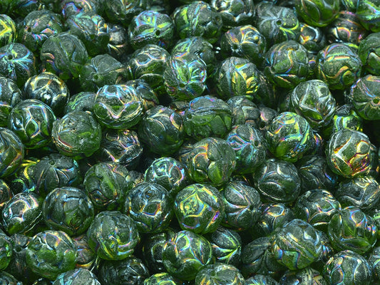 Round Rose Beads, Transparent Green 28103 Matte (50230-28103-84110), Glass, Czech Republic