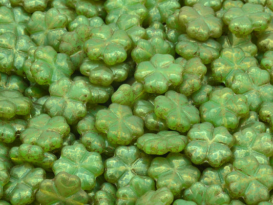 4-Leaf Clover Beads, Opal Green Terracotta Red (51010-15495), Glass, Czech Republic