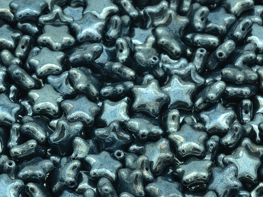 Flat Star Beads, Black Hematite (23980-14400), Glass, Czech Republic