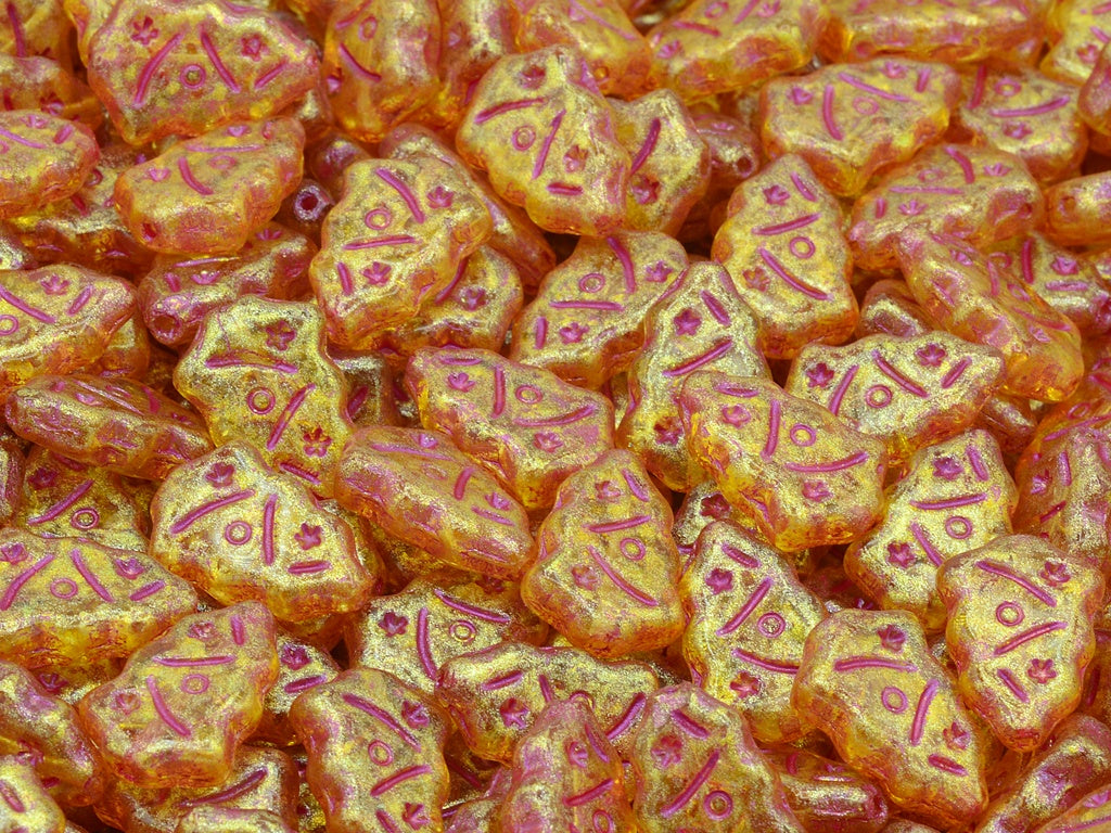 Christmas Tree Beads, Transparent Yellow Pink Lined Light Yellow (80120-43807-34302), Glass, Czech Republic