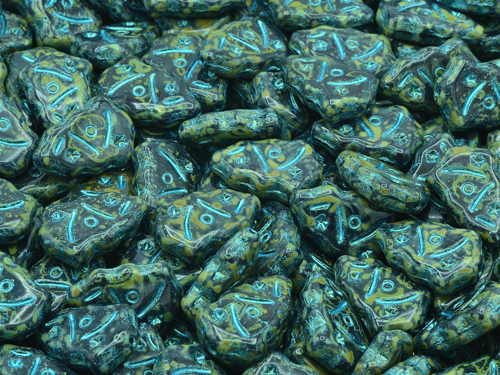 Christmas Tree Beads, Ruby Red Travertin Light Blue Lined (90080-86800-43811), Glass, Czech Republic