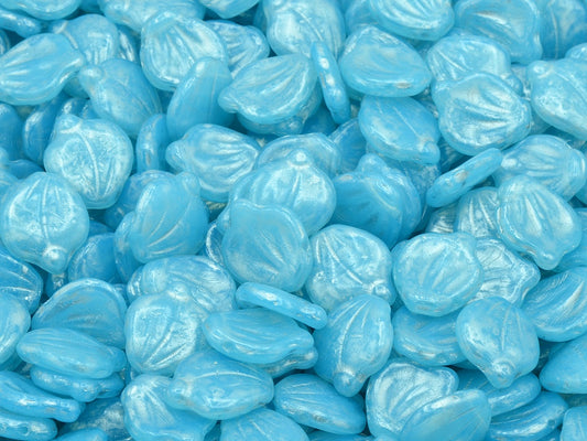 Peony Petal Beads, Opal Aqua Silver Splash (61000-86700), Glass, Czech Republic