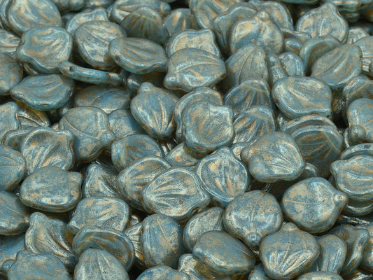 Peony Petal Beads, Opal Aqua Copper Splash (61000-86750), Glass, Czech Republic