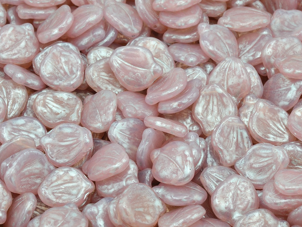 Peony Petal Beads, Opal Pink Silver Splash (71010-86700), Glass, Czech Republic
