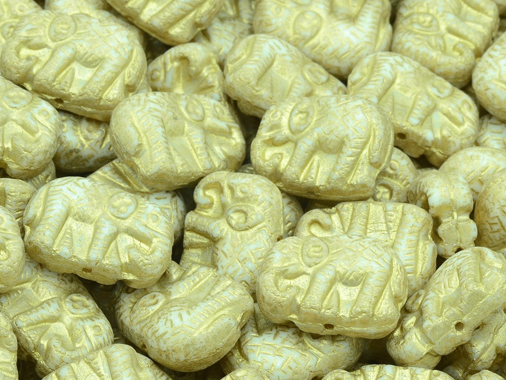 Elephane Beads, Chalk White Beige Travertin Spotted Gold Lined (03000-33301-54302), Glass, Czech Republic