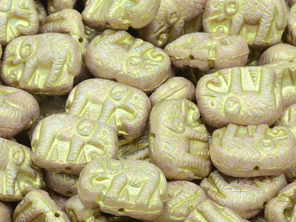 Elephane Beads, Chalk White Warm Purple Spotted Gold Lined (03000-33304-54302), Glass, Czech Republic