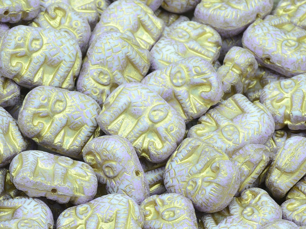 Elephane Beads, Chalk White Cold Purple Spotted Gold Lined (03000-33305-54302), Glass, Czech Republic