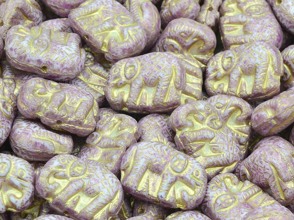 Elephane Beads, Chalk White Pink Spotted Gold Lined (03000-33306-54302), Glass, Czech Republic