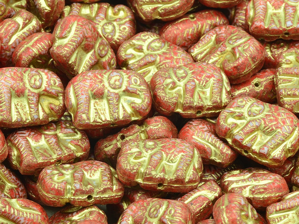 Elephane Beads, Chalk White Beige Orange Spotted Gold Lined (03000-33307-54302), Glass, Czech Republic