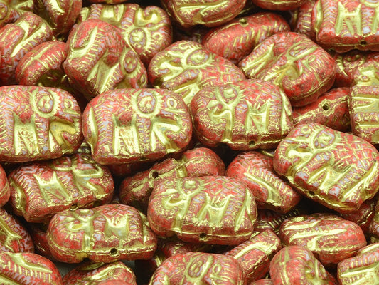 Elephane Beads, Chalk White Beige Orange Spotted Gold Lined (03000-33307-54302), Glass, Czech Republic