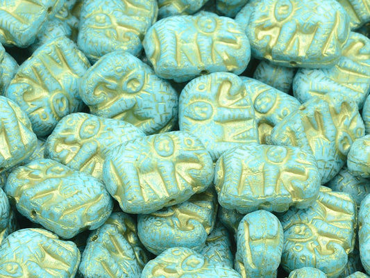 Elephane Beads, Chalk White Turqouise Spotted Gold Lined (03000-33309-54302), Glass, Czech Republic