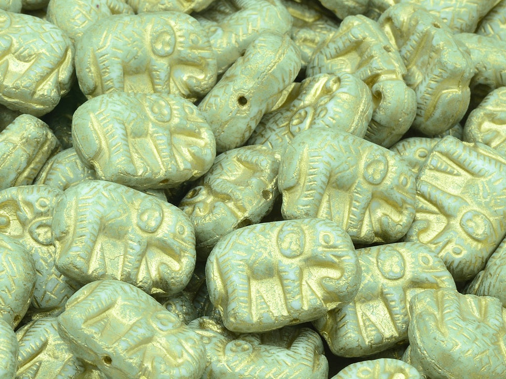 Elephane Beads, Chalk White Beige Spotted Gold Lined (03000-33312-54302), Glass, Czech Republic