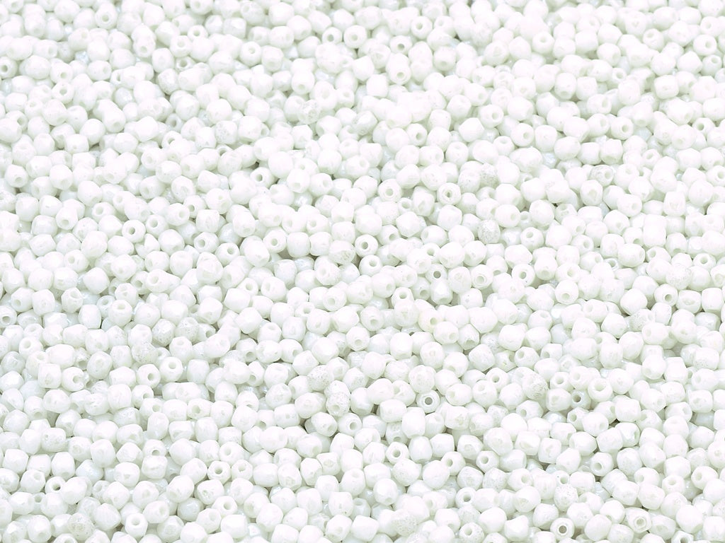 Faceted Round Fire Polished Beads, Chalk White Hematite (03000-14400), Glass, Czech Republic