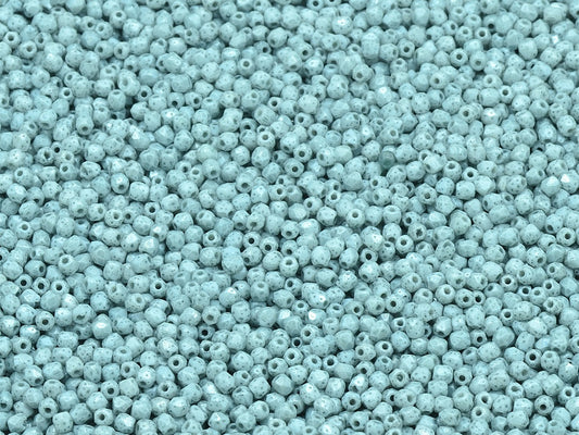 Faceted Round Fire Polished Beads, Chalk White Luster Green Full Coated (03000-14459), Glass, Czech Republic