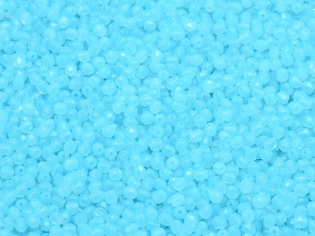 Faceted Round Fire Polished Beads, Opal Aqua (61000), Glass, Czech Republic