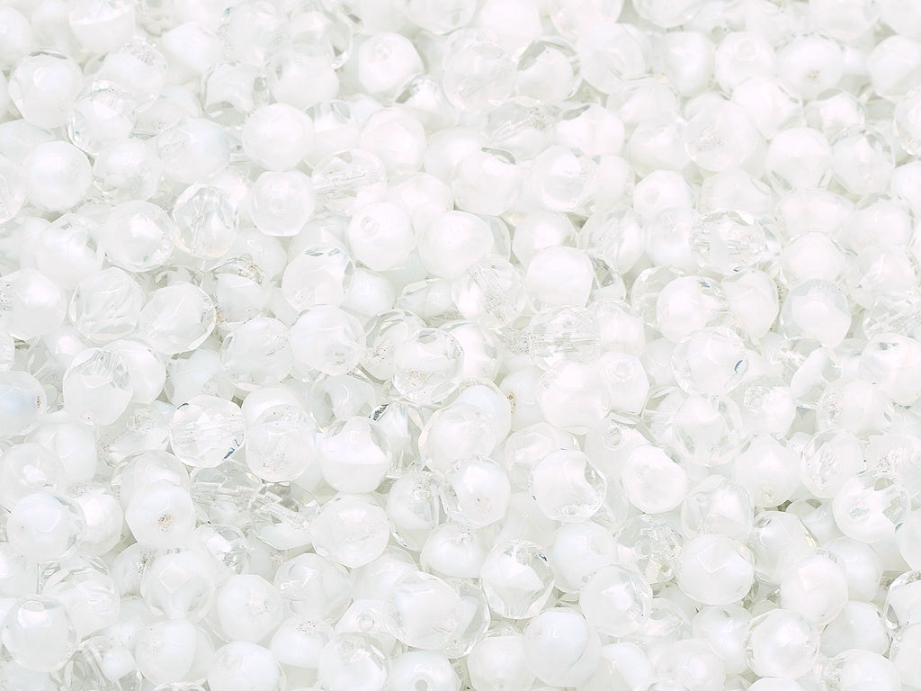 Faceted Round Fire Polished Beads, Mix Crystal White (06008), Glass, Czech Republic