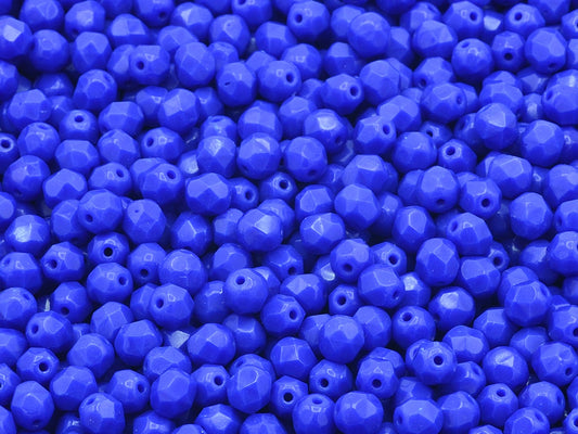 Faceted Round Fire Polished Beads, Opaque Blue (33050), Glass, Czech Republic