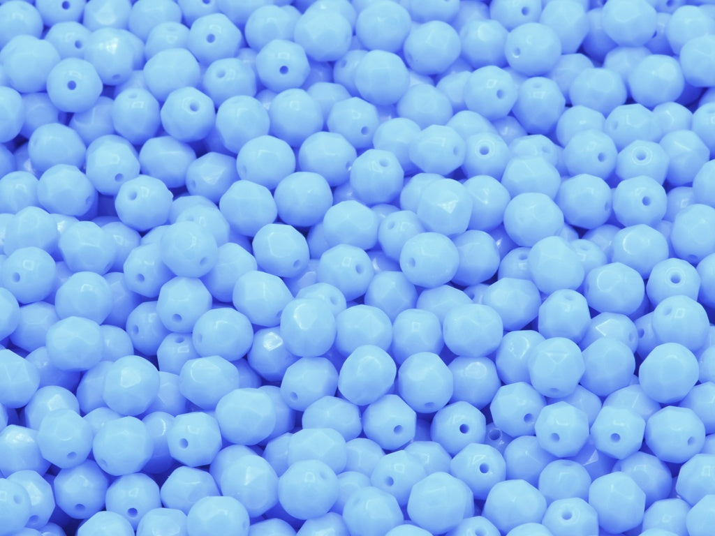 Faceted Round Fire Polished Beads, Opaque Light Blue (33010), Glass, Czech Republic
