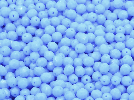 Faceted Round Fire Polished Beads, Opaque Light Blue (33010), Glass, Czech Republic