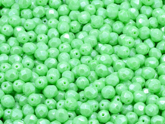 Faceted Round Fire Polished Beads, Opaque Green Hematite (53110-14400), Glass, Czech Republic
