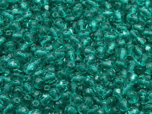 Faceted Round Fire Polished Beads, Transparent Aqua (60220), Glass, Czech Republic