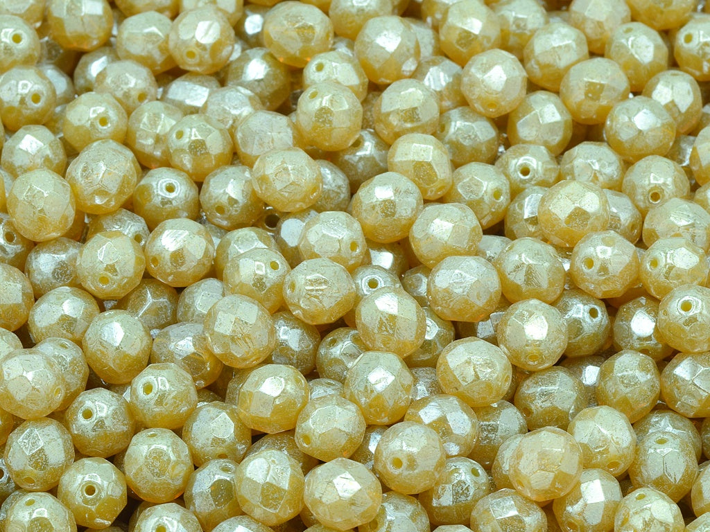 Faceted Round Fire Polished Beads, Opal Orange Hematite (11000-14400), Glass, Czech Republic