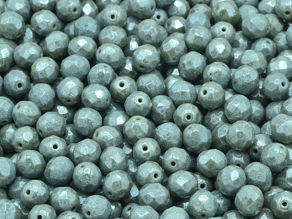 Faceted Round Fire Polished Beads, Opaque Gray Hematite (43030-14400), Glass, Czech Republic