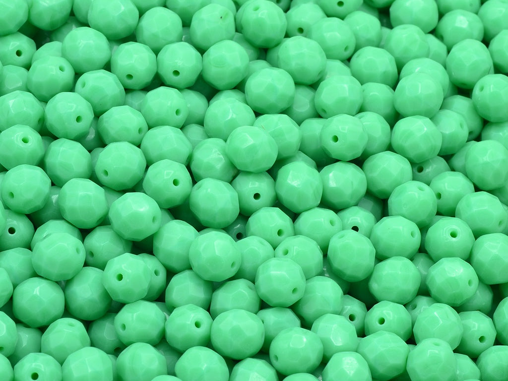 Faceted Round Fire Polished Beads, Opaque Green (53120), Glass, Czech Republic