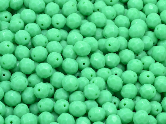 Faceted Round Fire Polished Beads, Opaque Green (53120), Glass, Czech Republic
