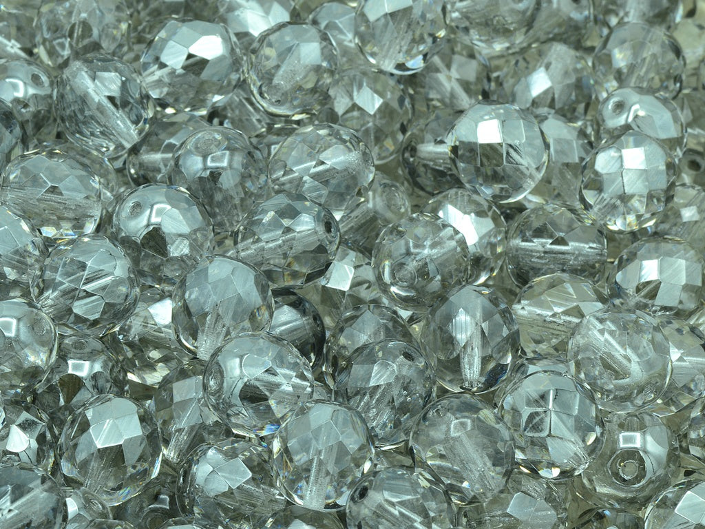 Faceted Round Fire Polished Beads, Crystal Cracked (00030-85501), Glass, Czech Republic