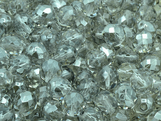 Faceted Round Fire Polished Beads, Crystal Cracked (00030-85501), Glass, Czech Republic