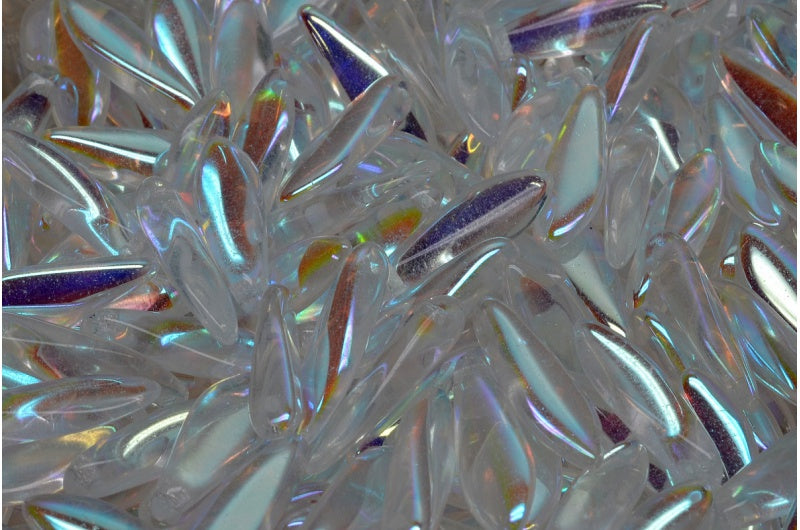 OUTLET 10 grams Dagger Beads, 5 x 16 mm, Crystal Ab (00030-28701), Glass, Czech Republic