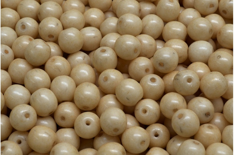 Round Druck Beads, White Luster Brown Full Coated (02010-14413), Glass, Czech Republic